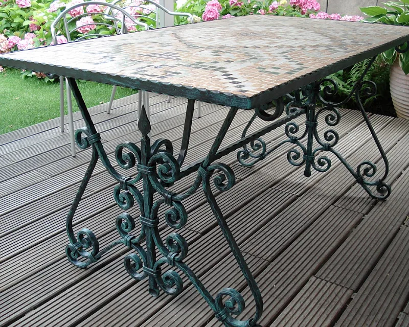 Forged Garden Table with Mosaic Top